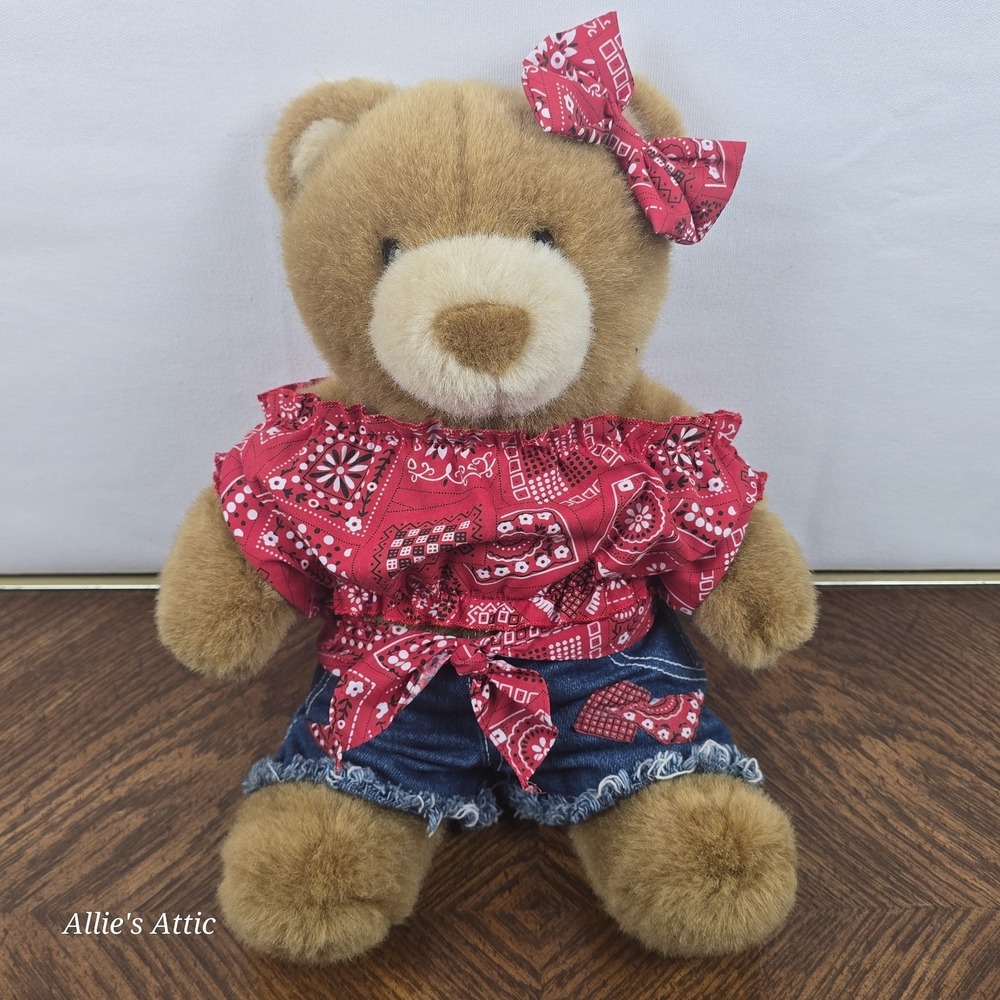 Build A Bear Girl Teddy Vintage Classic Brown Denim Western Outfit Farmer Train